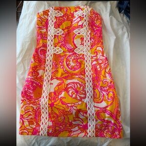 Lilly Pulitzer strapless dress in sunshine Yellow Sea and be seen print, size 8